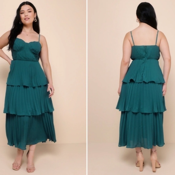 LULUS Prom Wedding Flowy Sexy Boho Tiered Ruffles Bustier Midi Dress - Picture 5 of 6